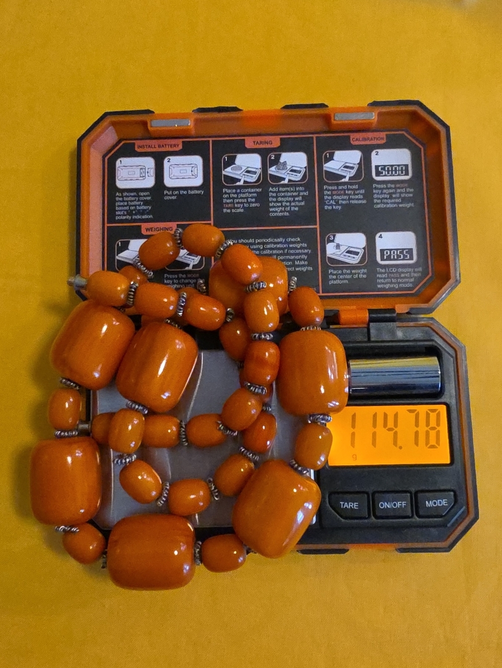 Art Deco Style Graduated Orange Bead Necklace ▪︎ Likely Bakelite ▪︎ UNIQUE PIECE